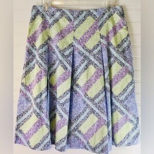 Talbots Vintage Cotton Geometric Ditsy Floral Pleated Lined Side Zipper Skirt